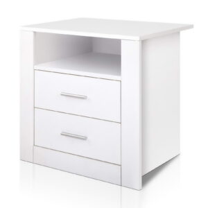 Bedside Table Modern 2 Drawers Open Shelf Melamine White 51x40x54cm