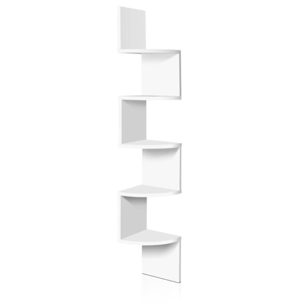 5 Tier Corner Wall Shelf White DIY Easy Assemble 123cm Particle Board