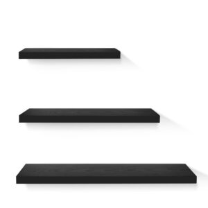 3 Piece Floating Wall Shelves Solid Wood 10kg Capacity 20cm Wide Black