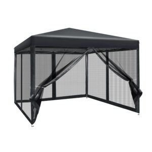 Pop Up Gazebo 3x3m Outdoor Canopy Tent UV Waterproof Mesh Wall Adjustable Black