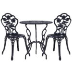 3PC Bistro Set Cast Aluminium Patio Table Chairs Black Weather Resistant