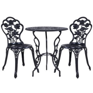 3PC Bistro Set Cast Aluminium Patio Table Chairs Black Weather Resistant