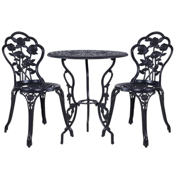 3PC Bistro Set Cast Aluminium Patio Table Chairs Black Weather Resistant