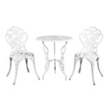 3pc Garden Bistro Set Cast Aluminium Iron Table Chairs White Parasol Hole 40kg