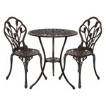 3PC Cast Aluminium Bistro Set Outdoor Patio Table Chairs Bronze Finish 40kg Cap