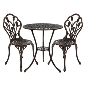 3PC Cast Aluminium Bistro Set Outdoor Patio Table Chairs Bronze Finish 40kg Cap