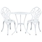 3PC Cast Aluminium Bistro Set Outdoor Patio Table Chairs White Parasol Hole