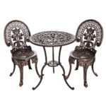 3PC Bistro Set Outdoor Patio Furniture Aluminium Chairs Table Bronze Finish