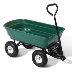 Garden Dump Cart 270kg Load 75L Capacity Pneumatic Tyres Tipping Function Green