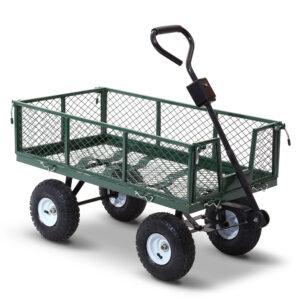 Heavy Duty Garden Cart 400kg Load Powder Coated Steel Mesh 4 Wheel Green 96x51cm