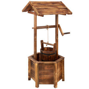 Rustic Wooden Wishing Well Garden Decor Weatherproof Hexagonal Base 53x46x100cm