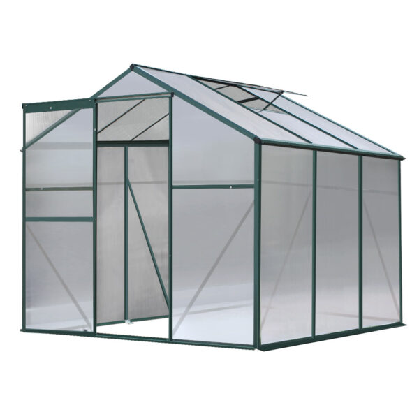 Greenhouse 6.64m3 Aluminium Polycarbonate 1.9x1.9 Garden Shed UV Resistant Vent