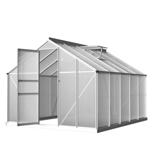 Aluminium Greenhouse 3x2.5M Polycarbonate Garden Shed UV Resistant Ventilated