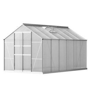 Aluminium Greenhouse 3x2.5M Double Doors UV Resistant Polycarbonate Garden Shed