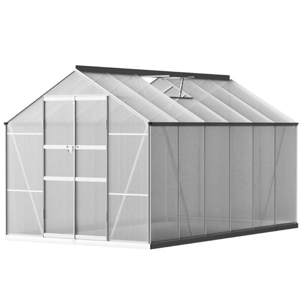 Aluminium Greenhouse 3.7x2.5M Twin Wall Polycarbonate Double Door Garden Shed