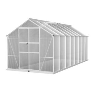 Aluminium Greenhouse 4.7x2.5M Double Doors UV Resistant Polycarbonate Garden Shed