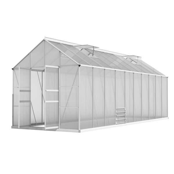 Aluminium Greenhouse Large 6x2.4M Twin Wall Polycarbonate UV Resistant Garden