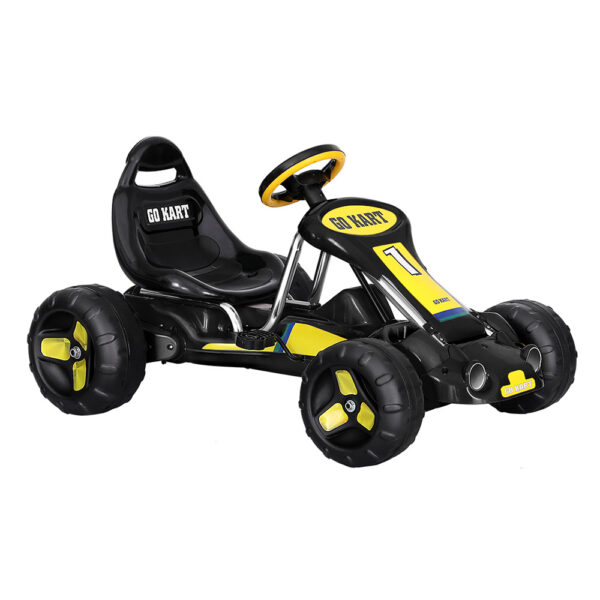 Kids Pedal Go Kart Racing Car Safe 3 Point Steering Plastic Tyres Black 25KG