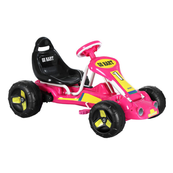 Kids Pedal Go Kart Racing Car Safe 3 Point Steering Plastic Tyre Pink 25KG Limit