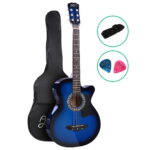 Acoustic Guitar 38 Inch Cutaway Blue Maple Fingerboard with Carry Bag Strap Picks