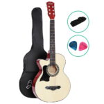 Acoustic Guitar Left Handed 38 Inch Natural Wood Maple Fingerboard With Bag