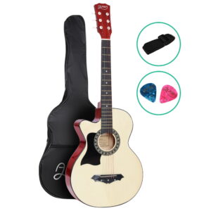 Acoustic Guitar Left Handed 38 Inch Natural Wood Maple Fingerboard With Bag