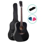 Acoustic Guitar 41 Inch Cutaway Black Maple Fingerboard with Carry Bag Strap