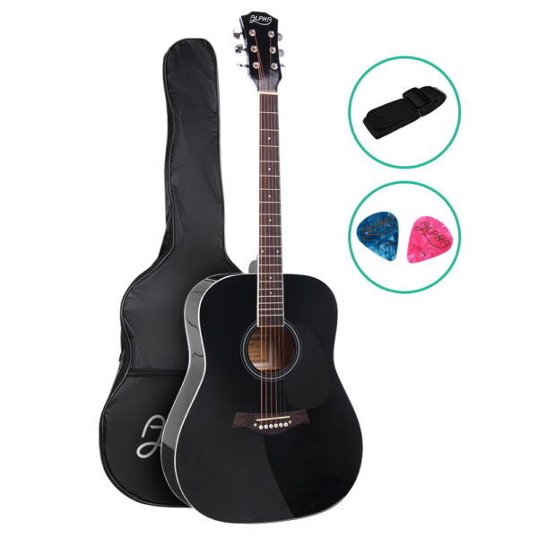 Acoustic Guitar 41 Inch Cutaway Black Maple Fingerboard with Carry Bag Strap