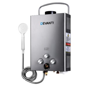 Portable Outdoor Gas Water Heater 8LPM LED Display Camping Shower 50C Max Grey