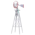 Outdoor 8FT Garden Windmill Metal 245cm Weather Resistant Decor with Weathervane