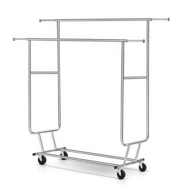 Adjustable Clothes Rack Double Rail Metal 60kg Capacity Extendable Hanger Stand