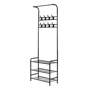 Metal Clothes Rack 3 Tier Shelves 8 Hooks Anti Slip 179cm Black Storage Hanger