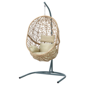 Swing Chair Hammock Stand Wicker 150kg Capacity 360 Rotatable Yellow Cushion