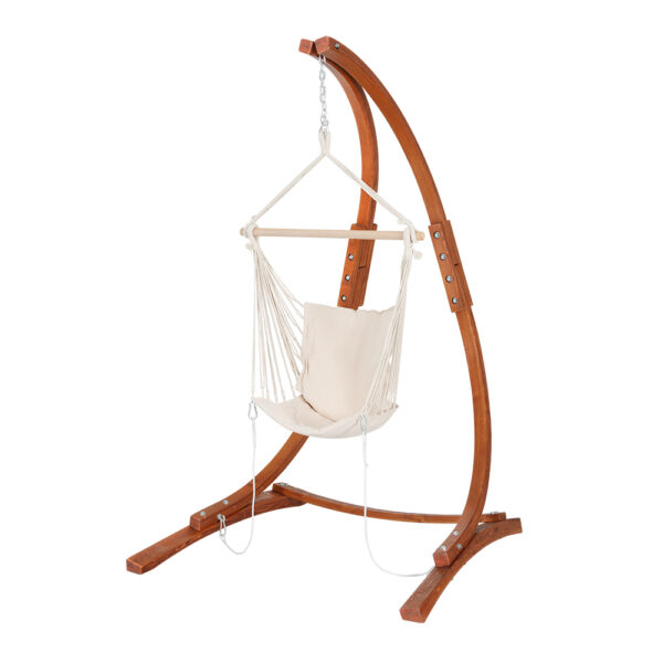 Wooden Hammock Chair Stand Outdoor Lounger 1 Person Cotton Polyester Cream