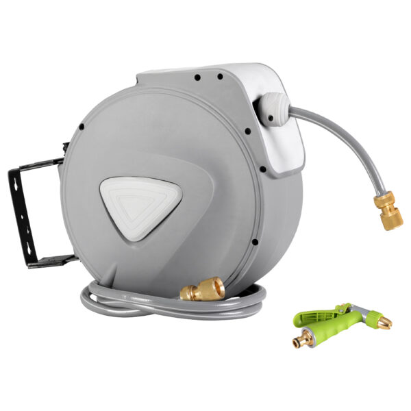 Garden Hose Reel 30M Auto Rewind Wall Mount UV Resistant Brass Spray Gun