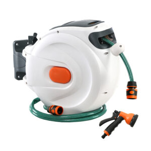 Retractable Water Hose Reel 10M Auto Rewind Garden Spray Gun Wall Mount