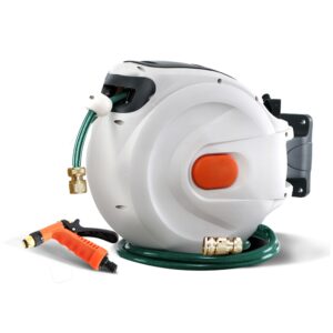 Retractable Garden Hose Reel 20M Auto Rewind Wall Mount Brass Spray Gun UV Resistant