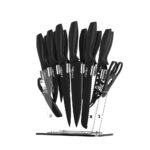 17PC Kitchen Knife Set Stainless Steel Nonstick Ergonomic with Sharpener Block