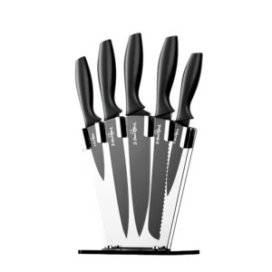 7PCS Kitchen Knife Set Non Stick Stainless Ergonomic with Sharpener HRC 53