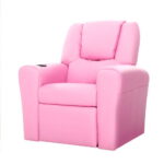 Kids Recliner Chair Pink PU Leather Cushioned with Cup Holder Lounge Armchair