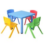 Kids 5Pc Table Chairs Set Adjustable Blue HDPE 100kg Capacity Indoor Outdoor