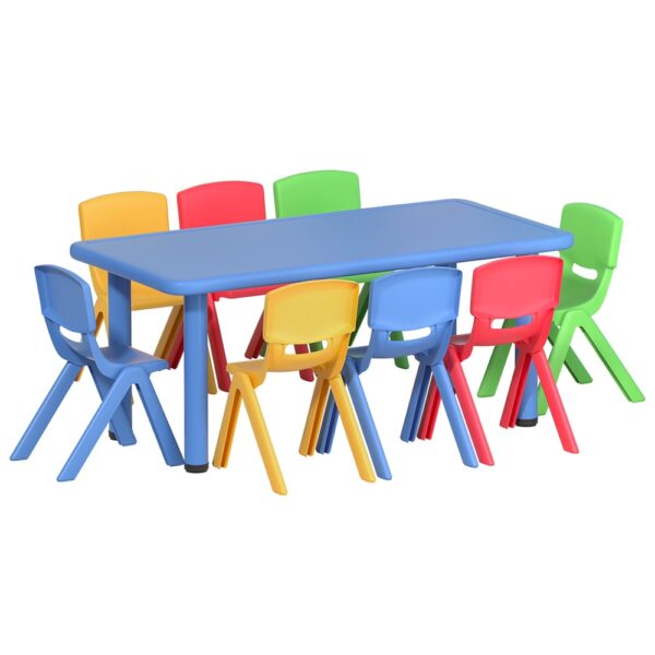 Kids Activity Table Chair Set Adjustable 120cm HDPE 8 Chairs Safety Certified