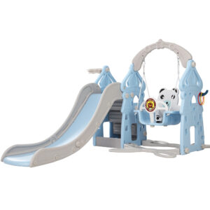 Kids 5 in 1 Slide Swing Set Basketball Hoop Ring Game Outdoor Play Blue 170cm