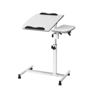 Adjustable Laptop Desk Stand Mobile 360° Rotating Table White 60x40cm