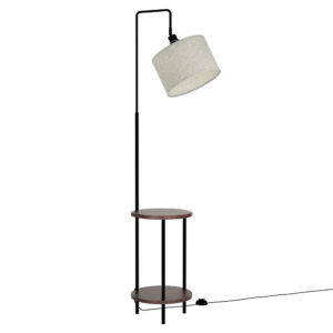 Modern LED Floor Lamp with Shelves Black Linen Shade Adjustable Living Room Light