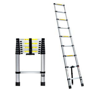 Telescopic Ladder 2.6M Aluminium Extendable 8 Steps Non Slip Lightweight