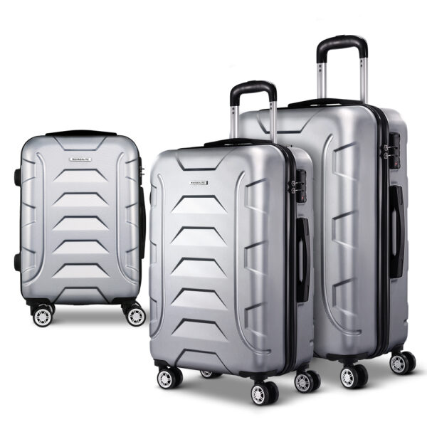 3pc Luggage Set TSA Lock Hard Shell Spinner Wheels Travel Suitcase Silver 80cm