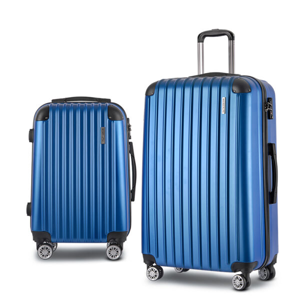 2pc Luggage Set TSA Lock Hard Shell Lightweight Spinner Wheels Blue 20in 28in