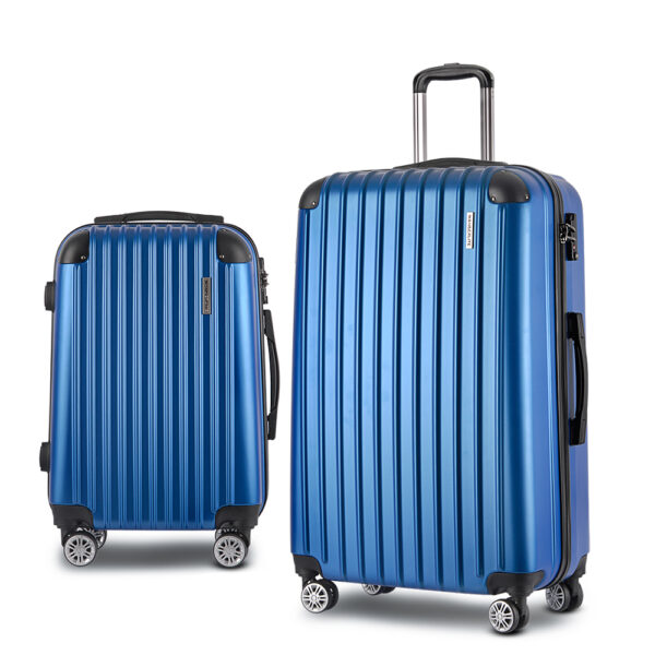 2pc Luggage Set Travel Suitcase Hard Shell Lightweight TSA Lock Blue 20in 28in