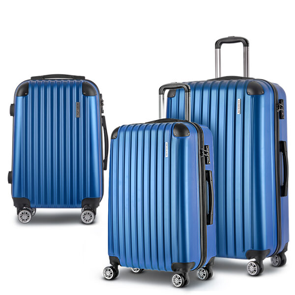 3pc Luggage Set Travel Suitcase TSA Lock Lightweight Blue Organiser 80 Characters